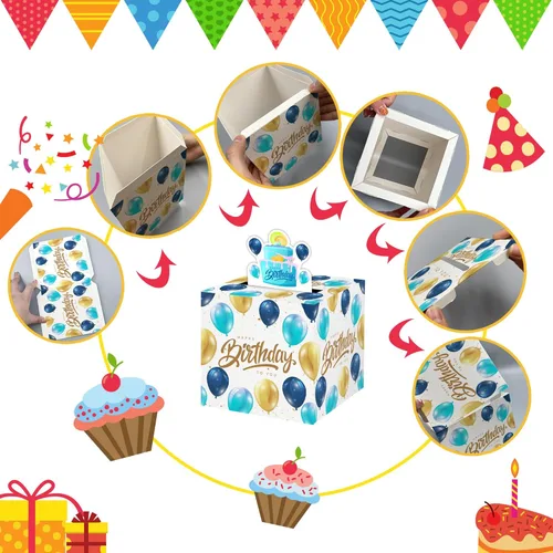 Miniatura 7 de Caja de dinero de feliz cumpleaños para regalo en efectivo, incluye tarjeta de feliz cumpleaños y 35 bolsas transparentes, divertido regalo