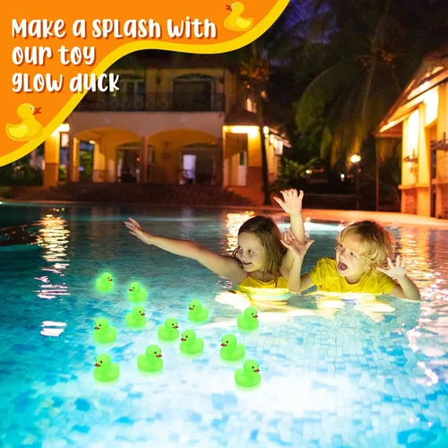 Miniatura 7 de Tradder 50 patos de goma que brillan en la oscuridad de 2 pulgadas que brillan en la oscuridad, flotador de goma para verano, para piscina, baño