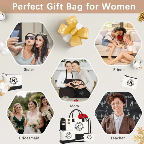 Miniatura 38 de Monogram - Bolsas de lona personalizadas con iniciales para mujer, bordado de doble cara, bolsas de playa, regalos para mujeres