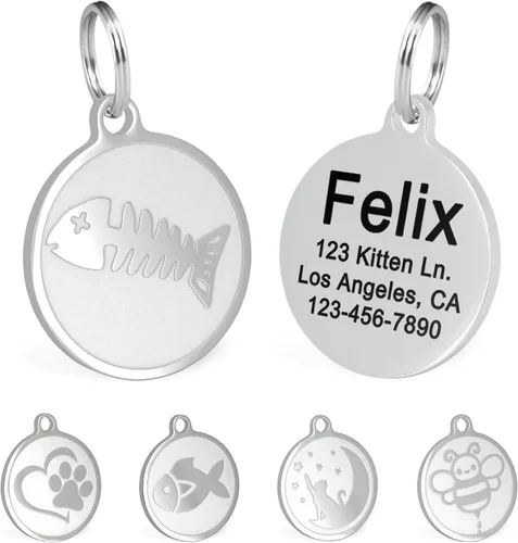 Miniatura 12 de Ultra Joys Etiquetas de nombre de gato grabadas personalizadas – Etiqueta de identificación de mascotas de acero inoxidable – Etiquetas