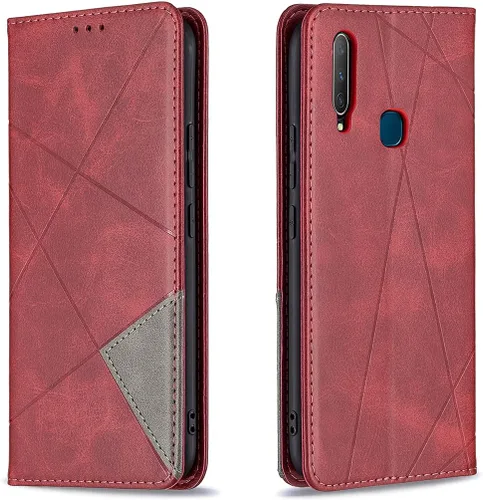 Miniatura 29 de Funda con tapa para Vivo Y11, Y15, Y12 e Y17, diseño de rombos de piel sintética, con función atril, cierre magnético, para Vivo Y11/Y15/Y12/Y17