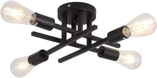 Miniatura 19 de ZGLAOJT Lámpara de techo semiempotrada de 4 luces, color negro mate con base E26, candelabro moderno para casa de campo, cocina, comedor