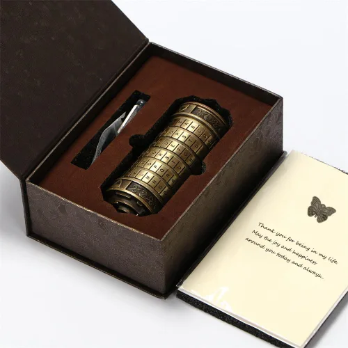 Miniatura 5 de Regalo único de San Valentín Criptex Código Da Vinci Mini Cryptex Cajas de rompecabezas con cerradura y compartimentos ocultos de metal pesado