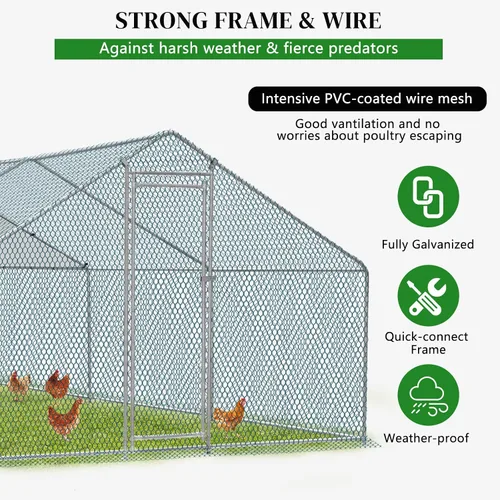 Miniatura 4 de VINGLI Gallinero grande de metal para pollos, gallinero con cubierta impermeable anti-UV, corral de pollo de alta resistencia con bloqueo de Negro