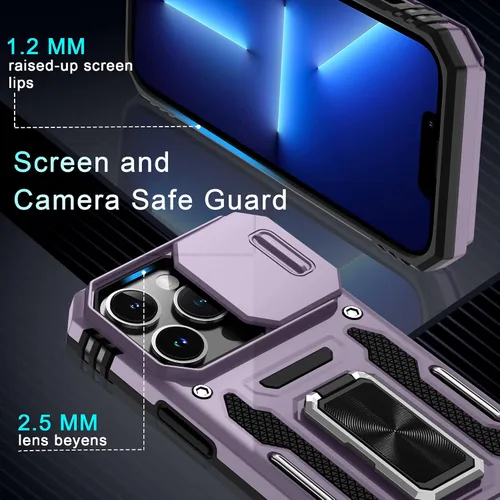 Miniatura 274 de DEERLAMN Funda para iPhone Xs Max con funda deslizante para cámara + protector de pantalla, soporte giratorio de anillo de grado militar a prueba