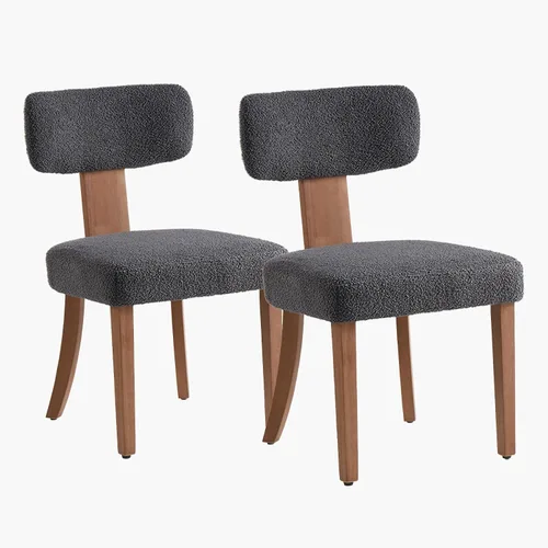 AMERLIFE Juego de 2 sillas de cocina, sillas Boucle con respaldo y asiento curvados tapizados, marco de madera dura de estilo moderno, color gris