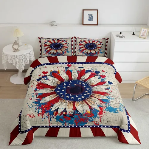 Miniatura 10 de Feelyou Juego de edredón de camuflaje del ejército con bandera estadounidense, decoración militar, camuflaje verde selva, bandera de Estados Unidos