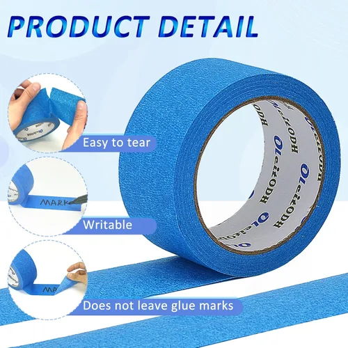 Miniatura 3 de Oleitodh 12 Rollos de Cinta Azul para Pintores a Granel 2 pulgadas x 660 Yardas, Cinta de Enmascarar para Pintores Sin Residuos Cinta de Pintura