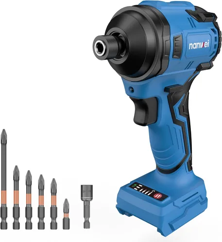 Miniatura 9 de NANWEI Destornillador de impacto sin escobillas de 20 V, par máximo de 2100 In-lbs (240 N·m), vástago hexagonal de 1/4 pulgadas, 2 baterías de 2.0