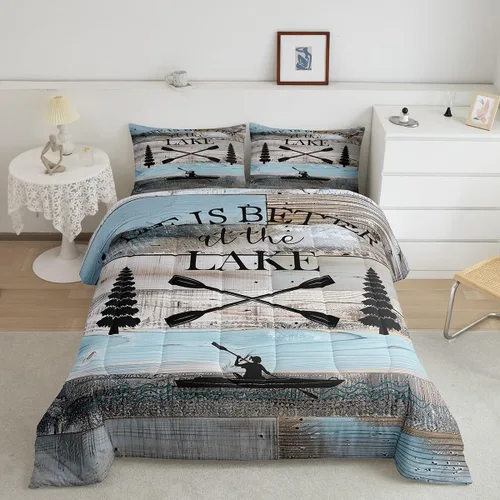 Miniatura 37 de Erosebridal Juego de edredón de reglas del lago, juego de ropa de cama tamaño matrimonial, edredón rústico para niños y niños, decoración de cabaña