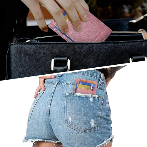 Miniatura 43 de Travelambo billetera mediana y minimalista de cuero para bolsillo frontal, con bloqueo de interferencia de radiofrecuencia