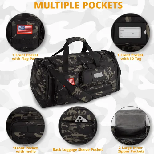 Miniatura 4 de Bolsa de gimnasio expandible para hombres, táctica grande 3 en 1, bolsa deportiva con compartimento para zapatos, resistente al agua, bolsa de mano