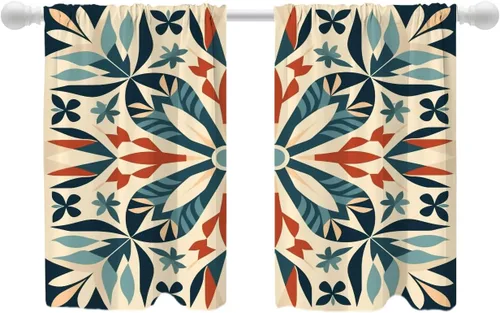 Miniatura 133 de Shrahala Beige and Orange Abstract Art Brushstrokes Blackout Curtain Tiers, Abstract Oil Paint Kitchen Valance Light Blocking Tier Drapes with Rod