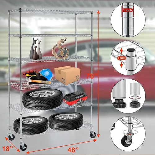 Miniatura 2 de Estante de almacenamiento de metal con capacidad de 6,000 libras, estante de metal de 6 niveles con ruedas 48 pulgadas de largo x 18 pulgadas