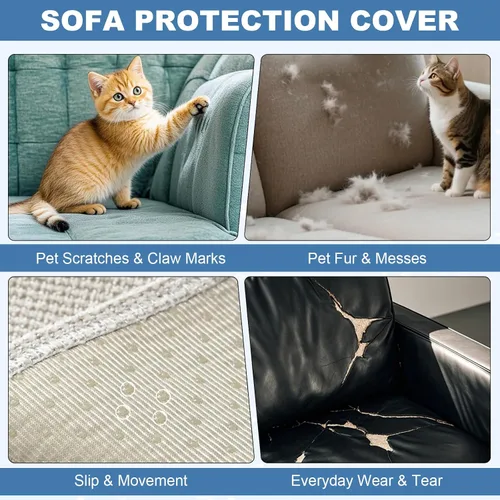 Miniatura 82 de STACYPIK Funda de sofá gris impermeable para perros, funda de sofá antideslizante para sofá de 3 cojines, funda seccional lavable para forma de L