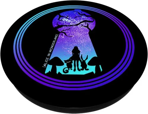Miniatura 2 de Alicia en el país de las maravillas – Cheshire Cat – conejo blanco – PopSockets agarre y soporte para teléfonos y tabletas, Negro