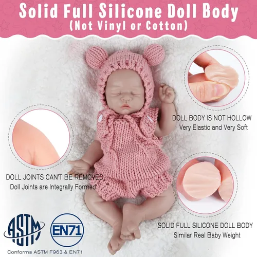 Miniatura 3 de Vollence Muñeca de bebé de silicona completa de 18 pulgadas que se ve real, muñeca de bebé Reborn con ojos cerrados, muñeca de bebé real, muñecas