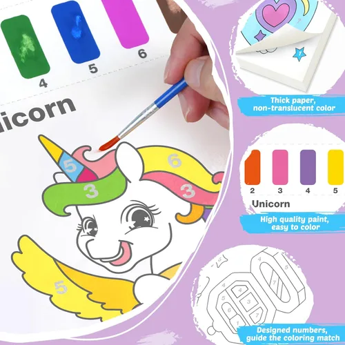 Miniatura 6 de Sets de pinturas acuarela para niños: 2 paquetes de libro para colorear con pintura de agua para niños de 4 a 8 años, kits de papel para dibujar sin