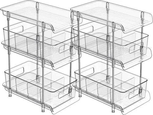 Miniatura 8 de Organizador de baño transparente de 3 niveles con divisores, organización y almacenamiento de despensa extraíble multiusos para debajo