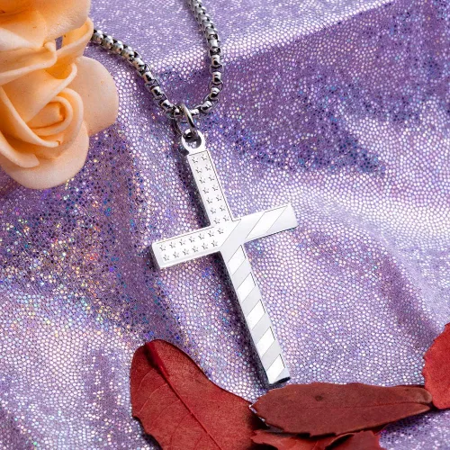 Miniatura 4 de Wolentty Collar de acero inoxidable con cruz de la bandera estadounidense grabada filipenses religiosos 413, joyería para hombres, Metal