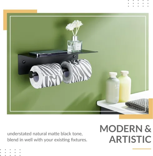 Miniatura 3 de Portapapel Higiénico con Estante para Teléfono, APLusee SUS 304 de Acero Inoxidable Portapapel de Baño, Dispensador de Papel de Doble Rollo Montado