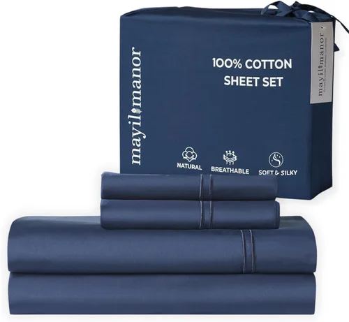 Miniatura 30 de Sábanas de Cama de Algodón 100% Natural Juego de Sábanas Cal King de Tejido Satén de Una Sola Capa 500 TC Ropa de Cama Sólida Transpirable e