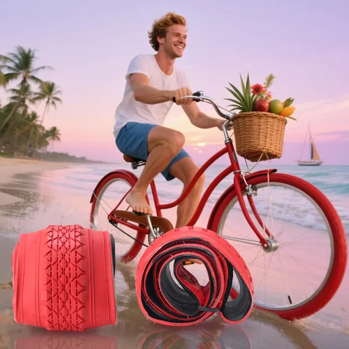 Miniatura 7 de Paquete de 2 neumáticos y tubos de bicicleta Cuiser de playa, 26 pulgadas, 24 x 2.125 pulgadas, 26 neumáticos de bicicleta de playa, rojo o azul