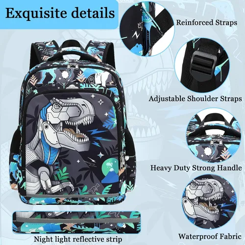 Miniatura 6 de CAMTOP Mochila infantil para escuela, niños y niñas, preescolar y primaria, Dinosaurio, Compacto