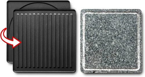 Miniatura 6 de Raclette Grill, Techwood - Parrilla eléctrica para interiores con 2 platos antiadherentes reversibles, 1 placa de parrilla de piedra, calentamiento