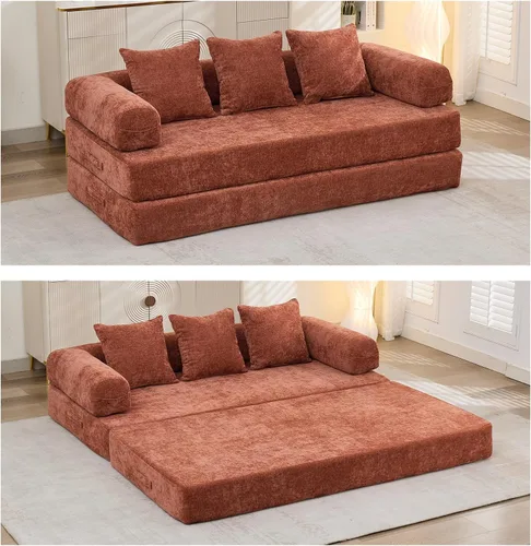 Miniatura 8 de Sofá de compresión, sofá cama convertible, sofá modular con almohada, cómodo sofá de tela de felpilla con espuma viscoelástica, sofá de piso