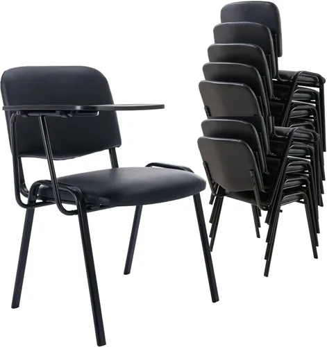 Miniatura 13 de HNY Juego de 5 sillas negras con brazo para tableta, cómodas de poliuretano, para oficina, sala de espera, apilables, sillas de recepción con mesa
