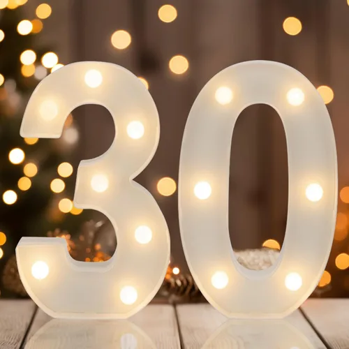 Miniatura 14 de Números Decorativos con Luces LED, Decoraciones de Cumpleaños número 13, Luces de Números LED Blanco Cálido, Letrero de Número de Marquesina