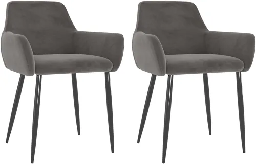 Juego de 2 sillas de comedor modernas tapizadas de terciopelo gris oscuro con patas cónicas resistentes, diseño ergonómico para comedor y cocina