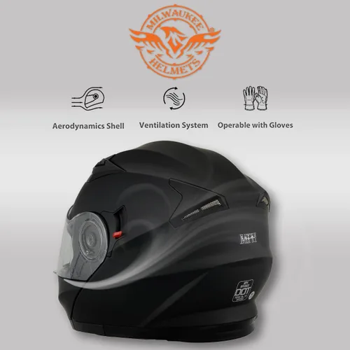 Miniatura 6 de Milwaukee Performance Helmets MPH9803DOT - Casco modular de motocicleta ionizado negro mate avanzado con visera desplegable