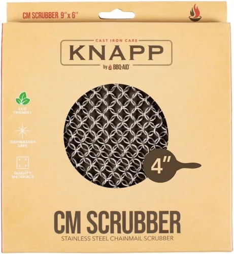 Miniatura 7 de CM SCRUBBER Knapp Made Original Estropajo de Malla Metálica de 4" - Limpiador para Hierro Fundido, Acero Inoxidable, Utensilios de Cocina Anodizados