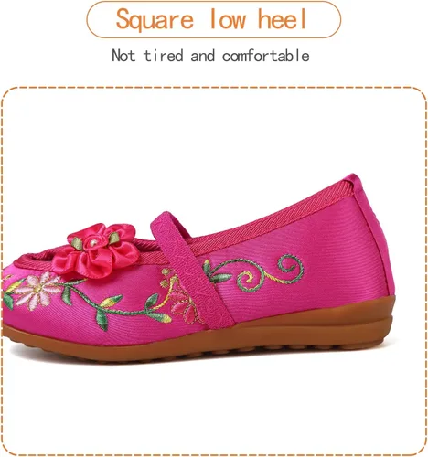 Miniatura 4 de Encanto - Zapatos de disfraz de Mary-Jane, zapatos planos de punta redonda, cuña baja, zapatos de ballet con bordado floral para niñas, Halloween