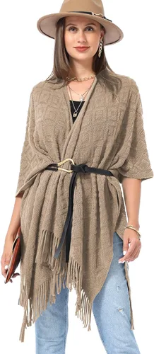 Miniatura 4 de Soul Young - Chal de punto para mujer, poncho con flecos y capa