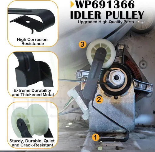 Miniatura 2 de 【Actualizado】 Kit de reparación de secadora 4392065 con correa de secadora 341241 349241T Kit de rodillo de tambor de secadora 691366 polea tensora