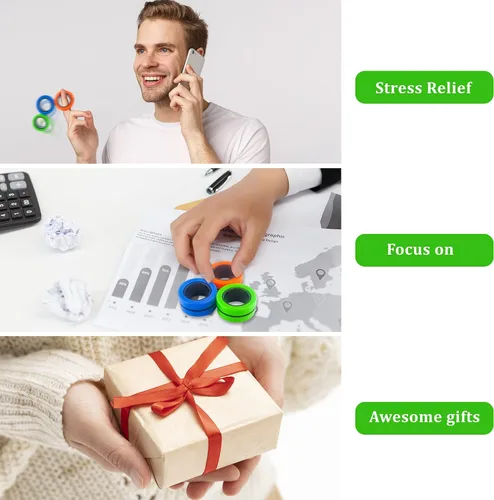 Miniatura 6 de Dermasy Juego de 3 piezas de anillos magnéticos para aliviar el estrés y la ansiedad, gran regalo para adolescentes, niños y adultos con TOC, TDAH