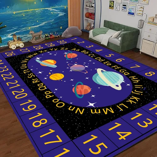 Miniatura 9 de Alfombra infantil de 5 x 7 pies, alfombra de juegos para el aula, alfombra para niños con respaldo de goma, coloridos dibujos animados piano, notas
