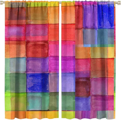 Miniatura 9 de Cortinas opacas abstractas de arco iris, pintura de color arcoíris con gotas, diseño gráfico creativo con bolsillo para barra, para sala de estar