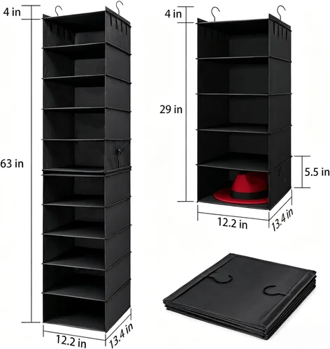 Miniatura 2 de LADYBRO Oxford Cloth Hat Rack for Closet, 10-Shelf Organizer for Fedora, Sunhat, Cowboy, Baseball Cap, 2 Separate 5-Shelf, Hanging for Storage or