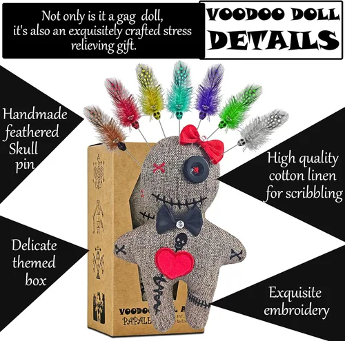 Miniatura 5 de PapaLegba Juego de arte de muñeca vudú de 8 pulgadas con 7 pines de calavera emplumados de colores y tarjetas de hechizos de energía positiva