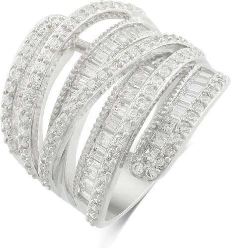 Miniatura 2 de Anillo de cóctel de banda ancha con circonita cúbica de baguette chapado en rodio