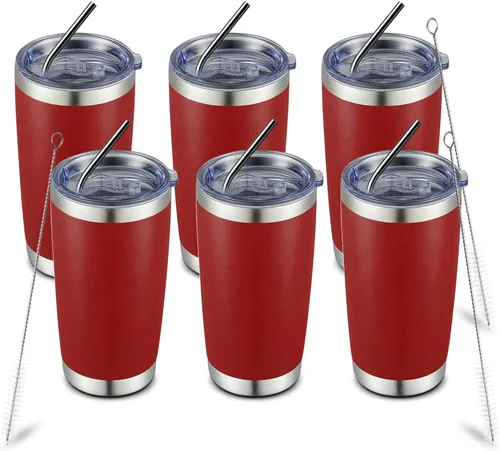 Miniatura 52 de COMOOO Taza de viaje de acero inoxidable de doble pared aislada al vacío de 20 onzas con tapa y pajita, taza de café aislada con recubrimiento