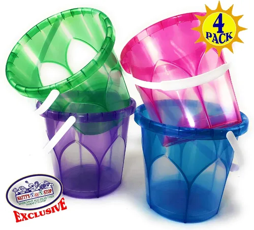 Miniatura 5 de Matty's Toy Stop Beach Gear - Juego de cubos de arena de plástico opaco de 6.5 pulgadas, color azul, rosa, verde y morado, paquete de 4