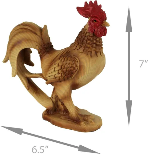 Miniatura 4 de Everspring Estatua de gallo de pie con aspecto de bambú de talla de madera sintética