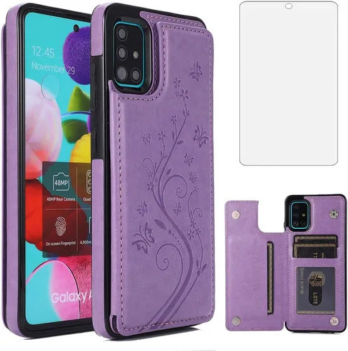 Miniatura 9 de Funda de teléfono para Samsung Galaxy A51 4G con protector de pantalla de vidrio templado y tarjetero con soporte para tarjetero, accesorios de Negro