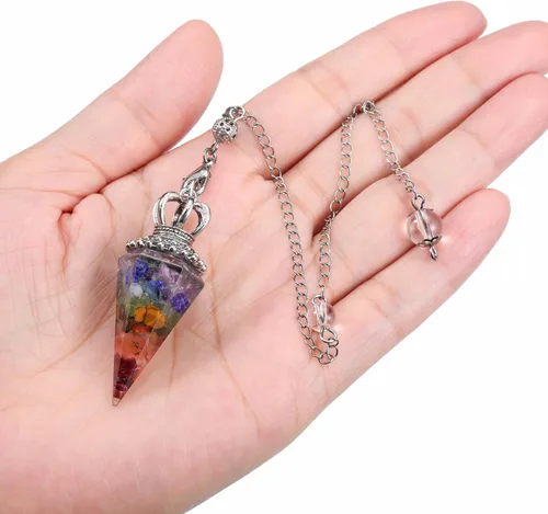 Miniatura 5 de Jovivi Péndulos naturales de cristal curativo de 7 chakras para radiestesia de adivinación, corona de 6 hechos, piedras de resina puntiagudas