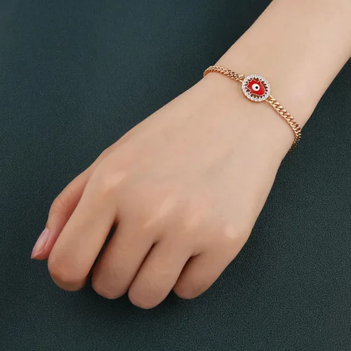 Miniatura 3 de HZMAN Pulsera de mano de Fátima chapada en oro rosa de 14 quilates para mujeres y niñas, pulsera de protección contra el mal de ojo Hamsa, pulsera